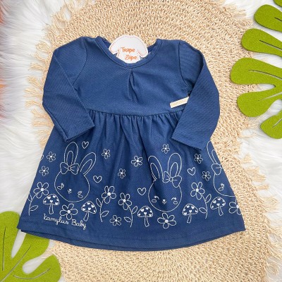 Vestido Manga Longa Cotton Jeans Coelhinha - Azul